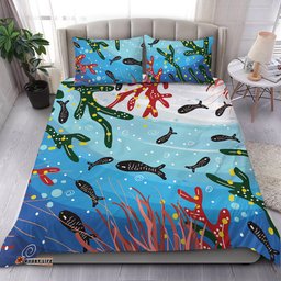 Australia Aboriginal Bedding Set - Underwater Concept Aboriginal Art With Fish Bedding Set