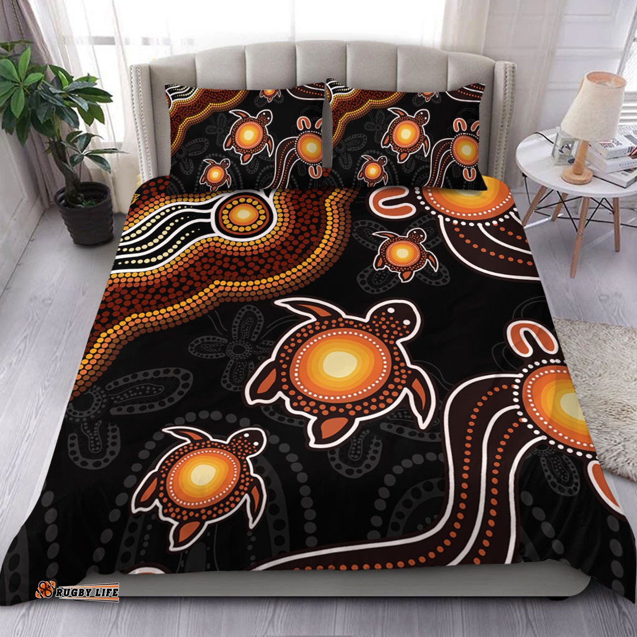Amazing Aussie Australia Aboriginal Turtle Dreaming Journey Featuring Dot Art Orange Bedding Set