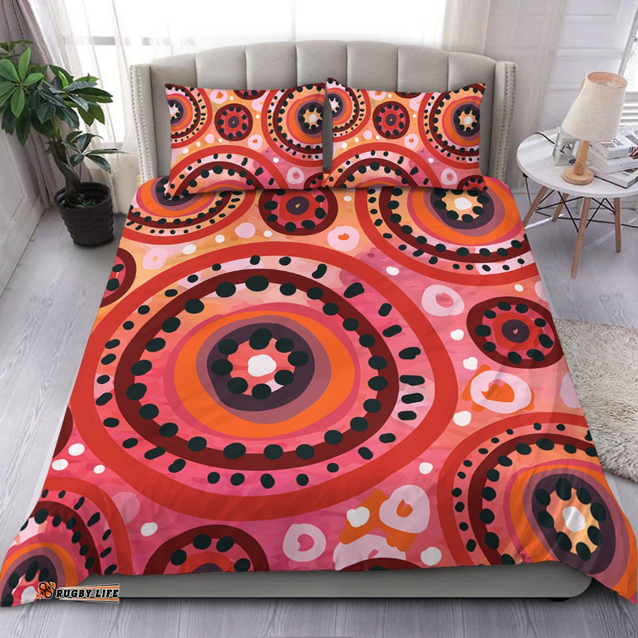 Australia Dot Painting Inspired Aboriginal Bedding Set - Circle In The Aboriginal Dot Art Style Bedding Set