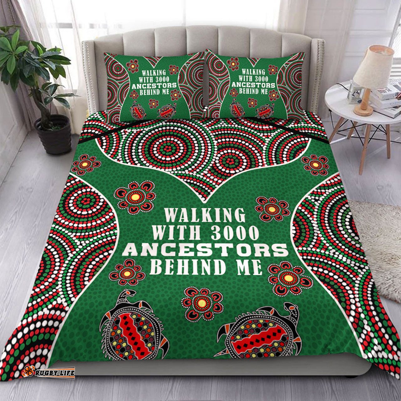Australia Aboriginal Bedding Set - Walking with 3000 Ancestors Behind Me Green Patterns Bedding Set