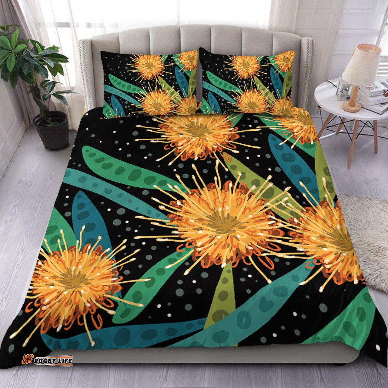 Australia Flowers Aboriginal Bedding Set - Australian Yellow Hakea Flower Art Bedding Set