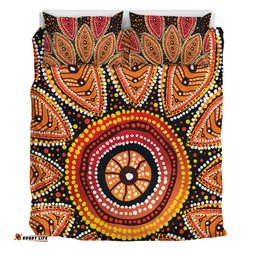 Australia Aboriginal Bedding Set - Beautiful Dotted Leaves Aboriginal Art Background Bedding Set