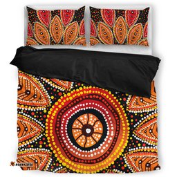 Australia Aboriginal Bedding Set - Beautiful Dotted Leaves Aboriginal Art Background Bedding Set