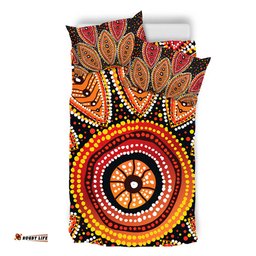 Australia Aboriginal Bedding Set - Beautiful Dotted Leaves Aboriginal Art Background Bedding Set