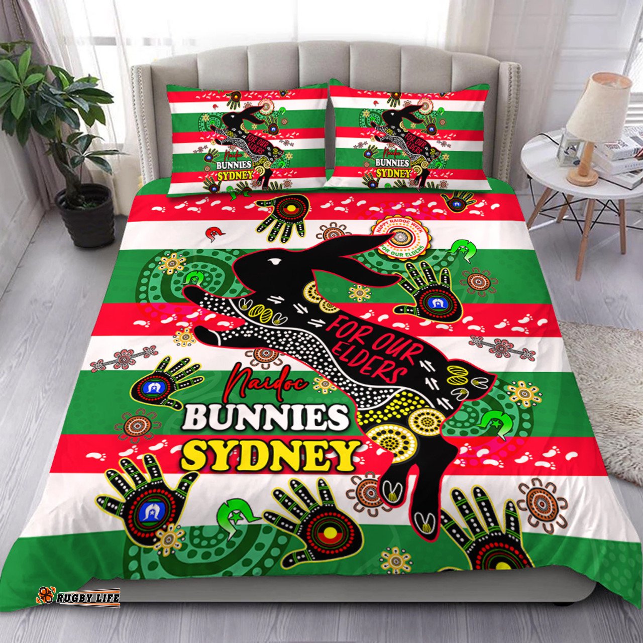 South Sydney Rabbitohs Custom Bedding Set - For Our Elders Aboriginal Inspired Bedding Set