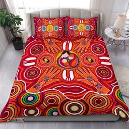 Australia Bedding Set - Aboriginal Inspired Family With Dot Painting art
