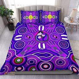 Australia Bedding Set - Aboriginal Inspired Family With Dot Painting art