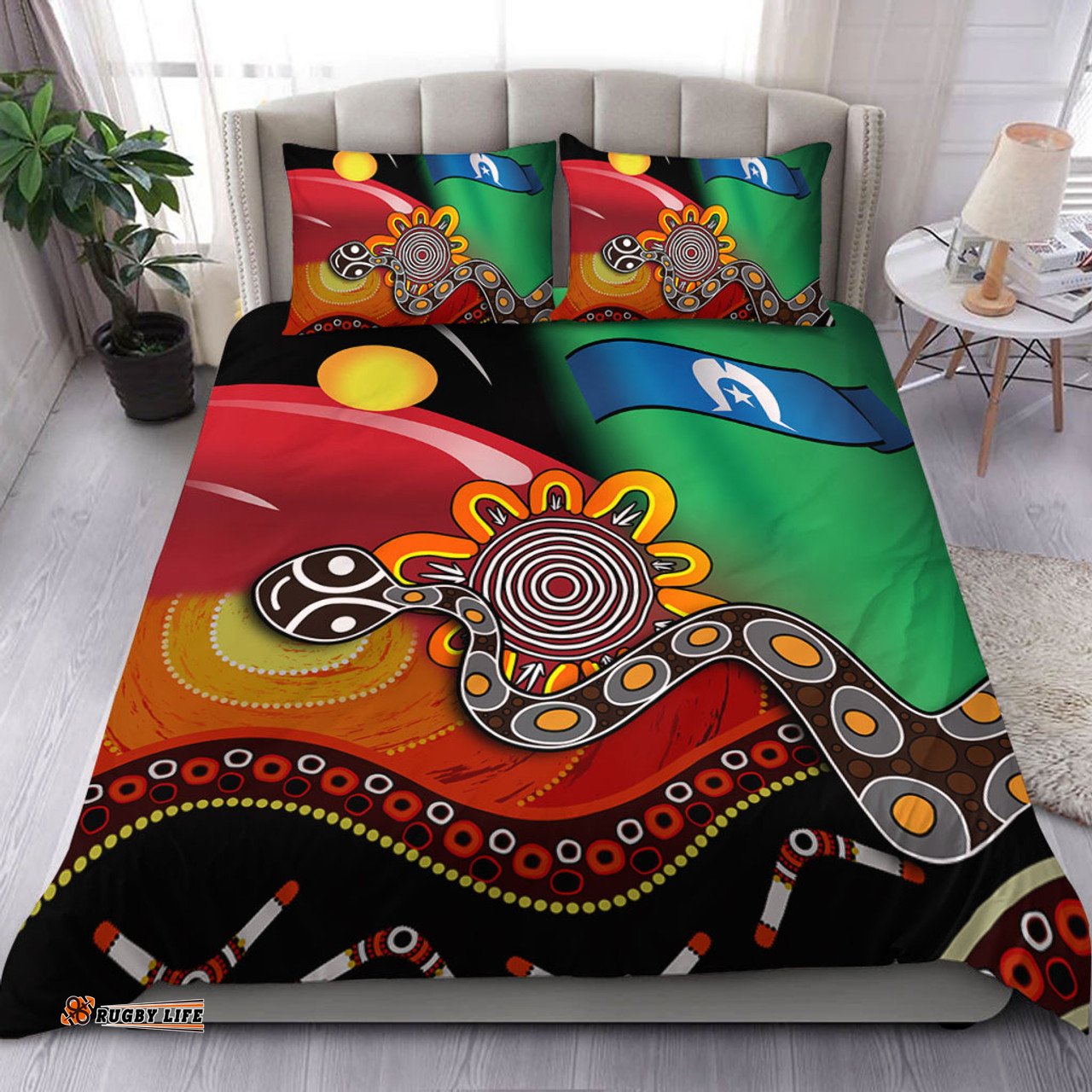 Australia Aboriginal Bedding Set - The Rainbow Serpent Dreamtime Give Shape To The Earth Bedding Set