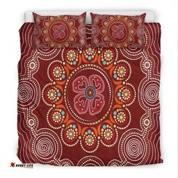 Australia Aboriginal Inspired Bedding Set - Aboriginal Inspired Dot Art Painting With Red Poppy Flower