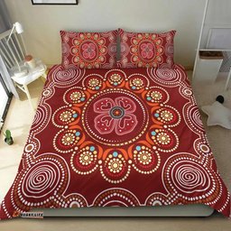 Australia Aboriginal Inspired Bedding Set - Aboriginal Inspired Dot Art Painting With Red Poppy Flower