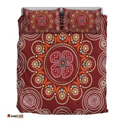 Australia Aboriginal Inspired Bedding Set - Aboriginal Inspired Dot Art Painting With Red Poppy Flower