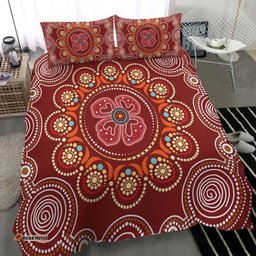 Australia Aboriginal Inspired Bedding Set - Aboriginal Inspired Dot Art Painting With Red Poppy Flower