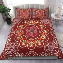 Australia Aboriginal Inspired Bedding Set - Aboriginal Inspired Dot Art Painting With Red Poppy Flower