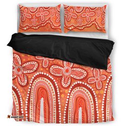Australia Aboriginal Bedding Set - Dot painting illustration in Aboriginal style Orange Bedding Set