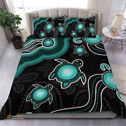 Amazing Aussie Australia Aboriginal Turtle Dreaming Journey Featuring Dot Art Turquoise Bedding Set