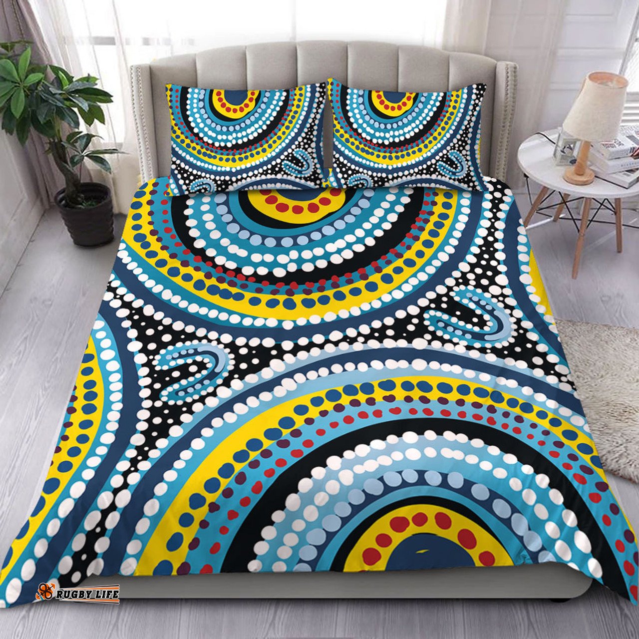 Australia Dot Painting Inspired Aboriginal Bedding Set - Blue Aboriginal Style Dot Art Bedding Set
