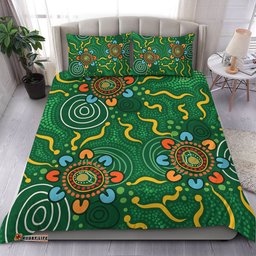 Australia Aboriginal Bedding Set - Green Painting With Aboriginal Inspired Dot Bedding Set