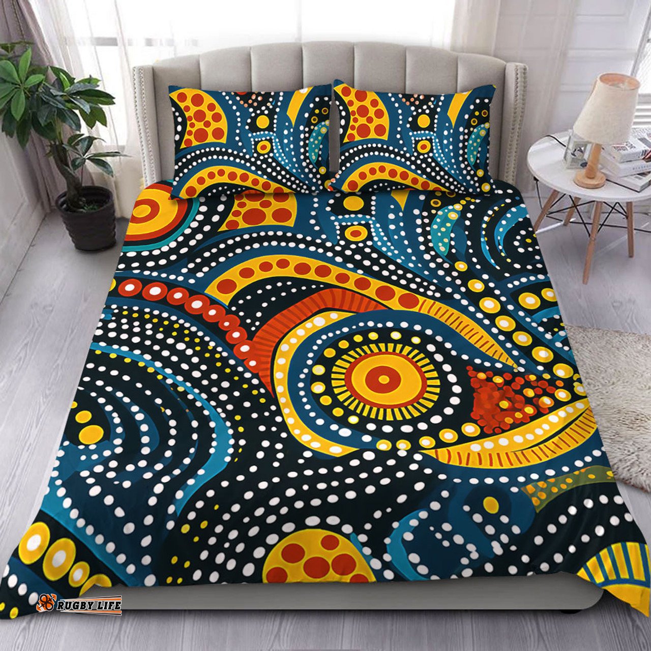 Australia Aboriginal Bedding Set - Traditional Australian Aboriginal Native Design (Black) Ver 6 Bedding Set