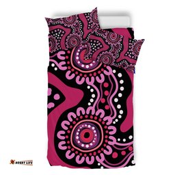 Australia Dot Painting Inspired Aboriginal Bedding Set - Pink Flowers Aboriginal Dot Art Bedding Set