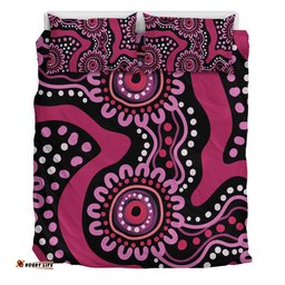 Australia Dot Painting Inspired Aboriginal Bedding Set - Pink Flowers Aboriginal Dot Art Bedding Set