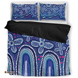 Australia Aboriginal Bedding Set - Dot painting illustration in Aboriginal style Blue Bedding Set
