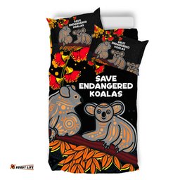 Australia Koala Bedding Set - Aboriginal Save Endangered Koalas Red Bottle Brush Flower Bedding Set