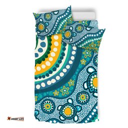 Australia Aboriginal Bedding Set - Turquoise Aboriginal Dot Art With Turtle  Bedding Set