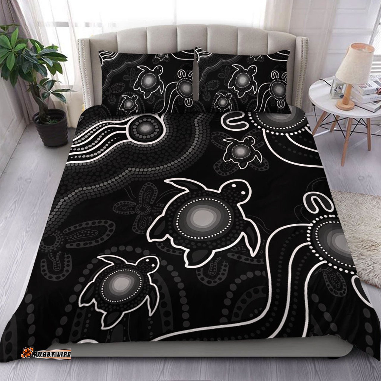 Amazing Aussie Australia Aboriginal Turtle Dreaming Journey Featuring Dot Art Black Bedding Set