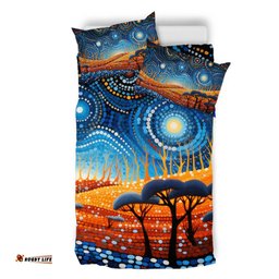 Australia Dreaming Aboriginal Bedding Set - Aboriginal Culture Indigenous Land Dot Painting Art Inspired Bedding Set