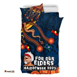 Australia Custom Bedding Set For Our Elders Naidoc Week Snake Aboriginal Painting With Flag (Blue)
