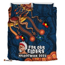 Australia Custom Bedding Set For Our Elders Naidoc Week Snake Aboriginal Painting With Flag (Blue)