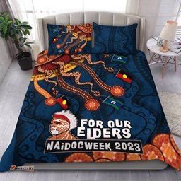 Australia Custom Bedding Set For Our Elders Naidoc Week Snake Aboriginal Painting With Flag (Blue)