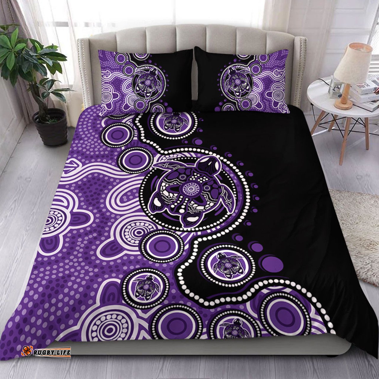 Amazing Aussie Australia Indigenous Turtle Aboriginal Dot Art Purple Bedding Set