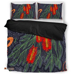 Australia Flowers Aboriginal Bedding Set - Bottle Brush Medicinal Plant Art Bedding Set