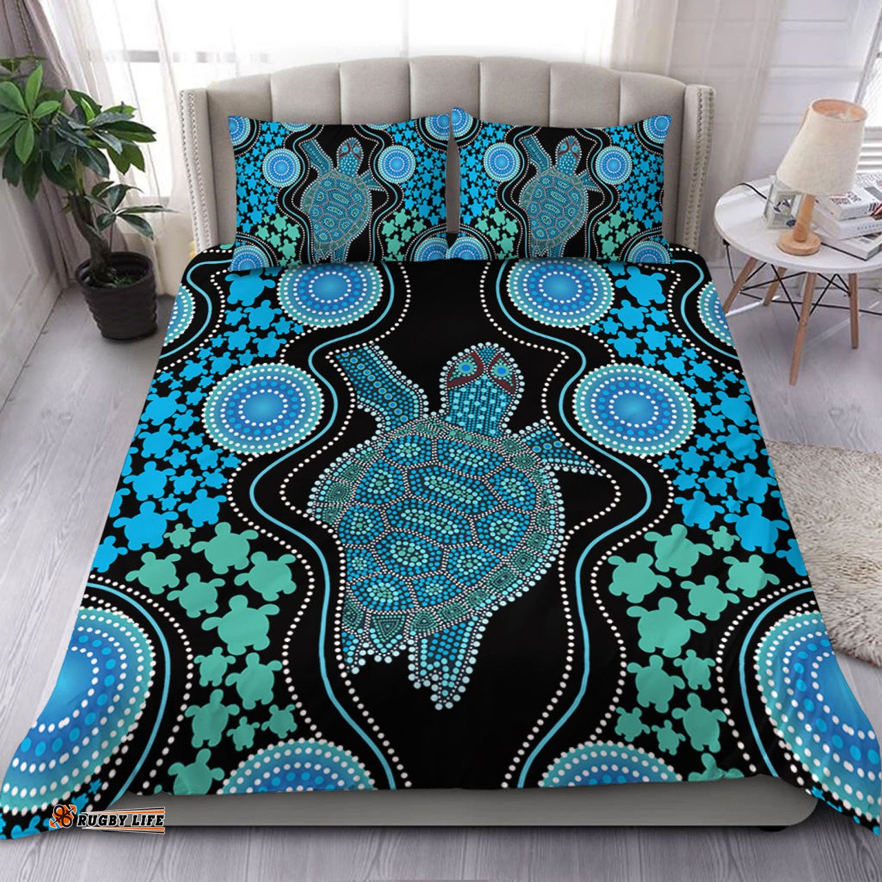 Amazing Aussie Australia Aboriginal Art Turtles Inspired Green Bedding Set