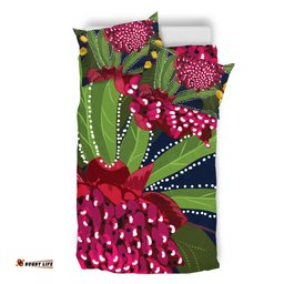 Australia Flowers Aboriginal Bedding Set - Australian Waratah Flower Art Bedding Set