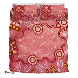 Australia Aboriginal Bedding Set - Pink Aboriginal Dot Art Background Bedding Set