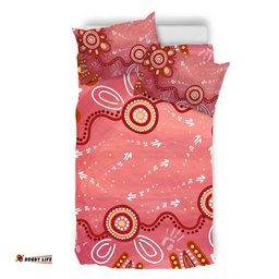 Australia Aboriginal Bedding Set - Pink Aboriginal Dot Art Background Bedding Set