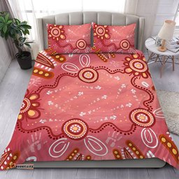 Australia Aboriginal Bedding Set - Pink Aboriginal Dot Art Background Bedding Set