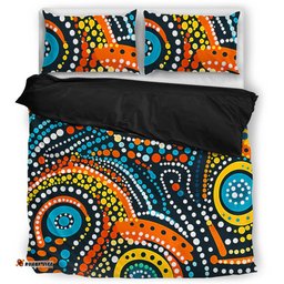 Australia Aboriginal Bedding Set - Traditional Australian Aboriginal Native Design (Black) Ver 5 Bedding Set