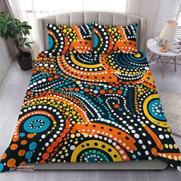Australia Aboriginal Bedding Set - Traditional Australian Aboriginal Native Design (Black) Ver 5 Bedding Set