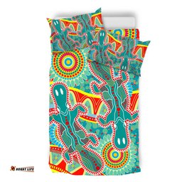 Australia Animals Platypus Aboriginal Bedding Set - Green Platypus With Aboriginal Art Dot Painting Patterns Inspired Bedding Set