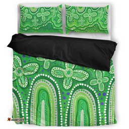 Australia Aboriginal Bedding Set - Dot painting illustration in Aboriginal style Green Bedding Set