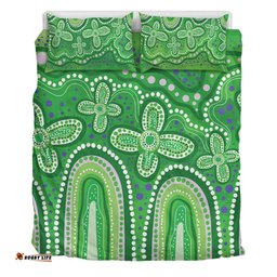 Australia Aboriginal Bedding Set - Dot painting illustration in Aboriginal style Green Bedding Set