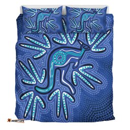 Amazing Aussie Australia Aboriginal Blue Aboriginal Style Of Dot Kangaroo Artwork  Bedding Set