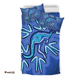 Amazing Aussie Australia Aboriginal Blue Aboriginal Style Of Dot Kangaroo Artwork  Bedding Set