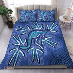 Amazing Aussie Australia Aboriginal Blue Aboriginal Style Of Dot Kangaroo Artwork  Bedding Set
