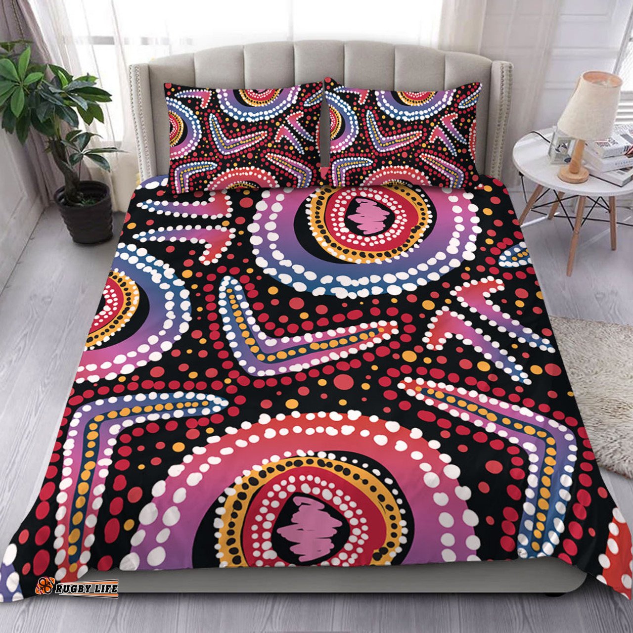 Australia Dot Painting Inspired Aboriginal Bedding Set - Boomerang From Aboriginal Art Bedding Set