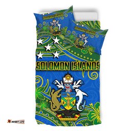 Amazing Aussie Australia South Sea Islanders Solomon Islands Symbol In Polynesian Patterns With Tropical Flowers Style Bedding Set