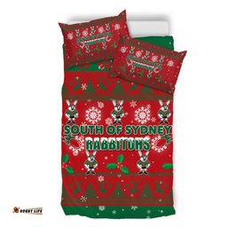 South Sydney Rabbitohs Bedding Set - South Sydney Rabbitohs Special Ugly Christmas Bedding Set
